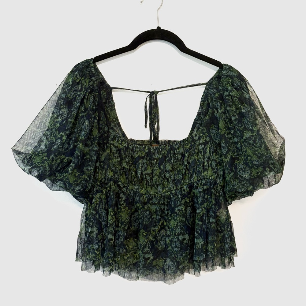 Free People Green and Blue Penelope Top | Size S | Cottagecore | Babydoll - Picture 5 of 11